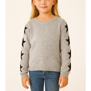 Aqua Cashmere Crewneck Long Sleeve Star Sleeve Sweater Gray Black Kids XL